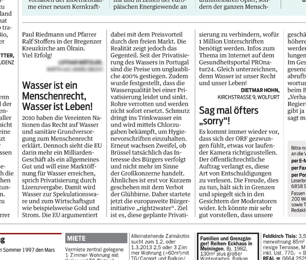 Unser Leserbrief in den VN vom 23.01.2013 Unser Leserbrief in den VN vom 23.01.2013